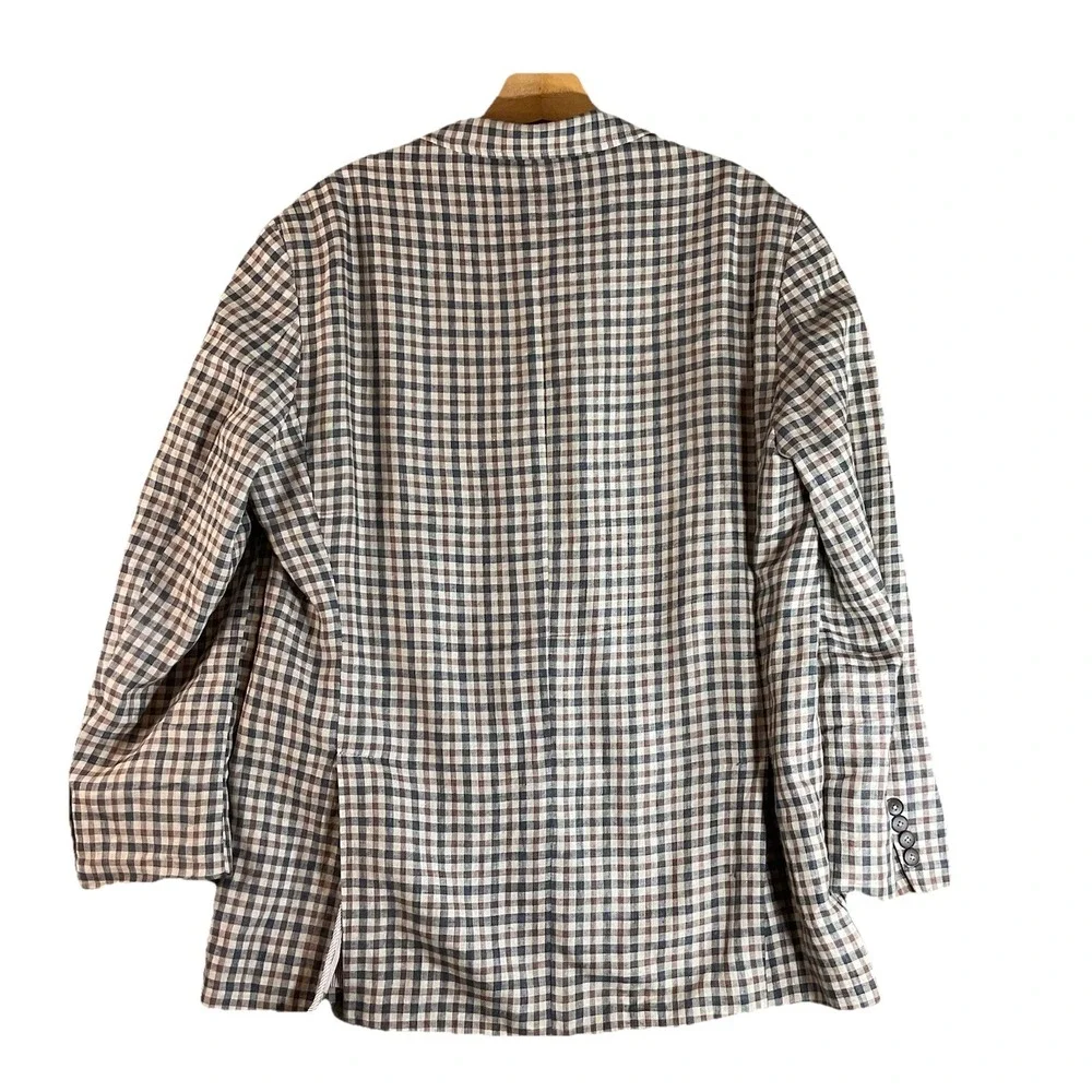 Avanti Uoma‎ Men's Linen Blazer Brown Cream Checked Size 40 S